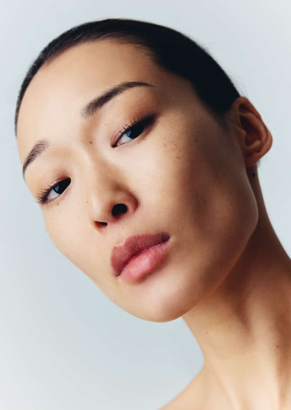 Beauty close-up of BIBI, hair swept back